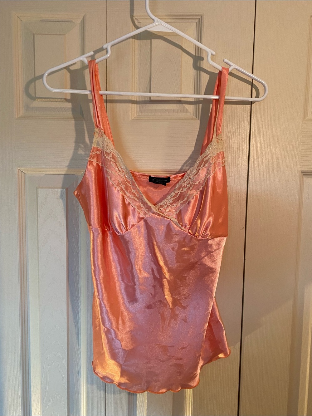 Satin Lace Trim Cami Slip Y2K going out top- peach